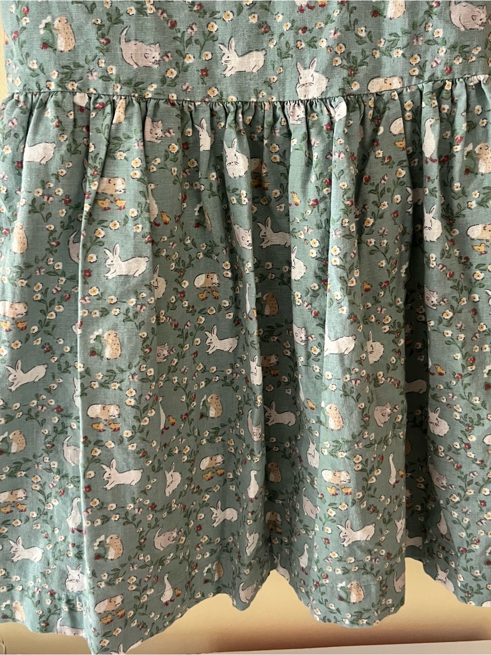 Mini Boden Linen Teal Green Bunny Goose Floral Puff-Sleeve Dress - Picture 5 of 8
